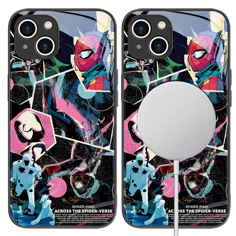 Disney Phone Cases Spider Man Universe Magnetic Wireless Charging Tempered Glass Impact Resistant Lens Protection