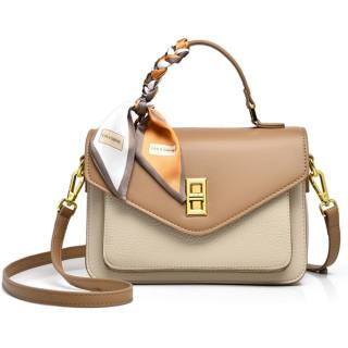 FANSIMAN Pu Handbag, Crossbody Bag Large Women's Beige & Khaki/Classic Black