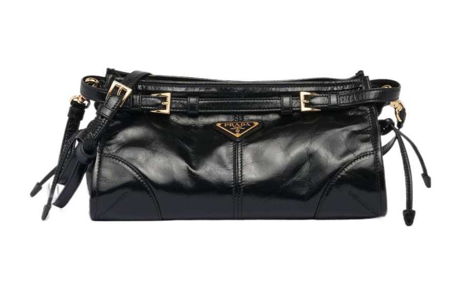 PRADA Bonnie Leather Handbag, Shoulder Bag Small Women's Black