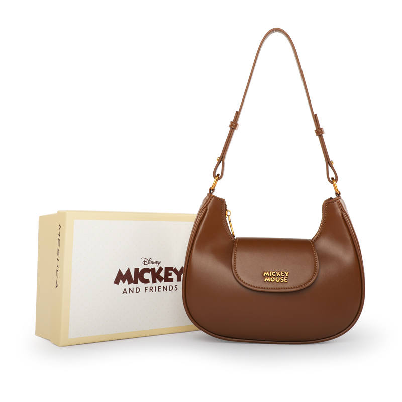 Disney ×MESUCA/Mesuka Collaboration Mickey Series PU & PVC Shoulder Bag, Crescent Bag, Shoulder Bag Small Women's Brown