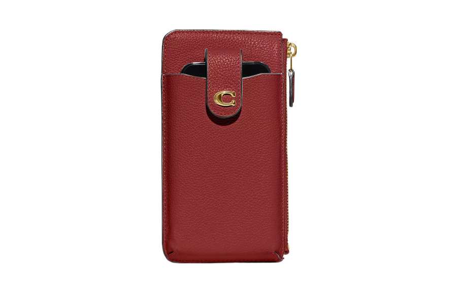COACH Leather Cell Phone Pouch Wallet Regular Women's Enamel Red