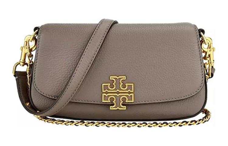TORY BURCH Britten Flap Closure Cow Leather Shoulder Bag, Portable Crossbody Bag Small Women's Gray