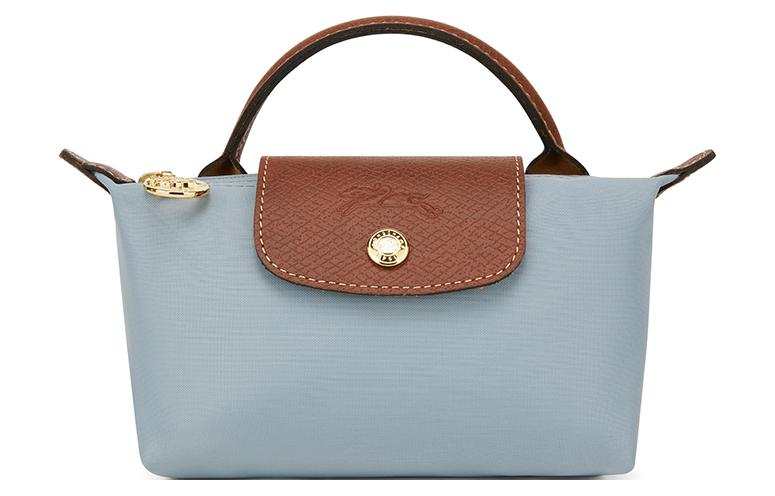 LONGCHAMP Le Pliage Recycled Polyamide Canvas Handbag Women's Blue & Brown