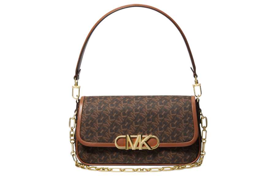 MICHAEL KORS PARKER Artificial Leather Shoulder Bag, Handbag, Shoulder Bag Medium Women's Brown & Acorn Brown