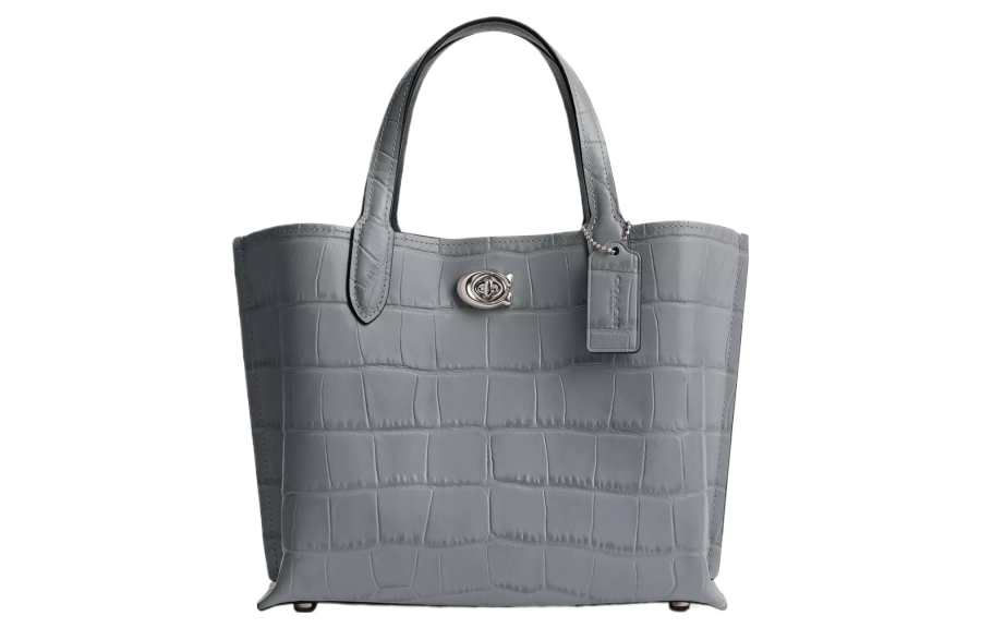 COACH Willow Leather Tote Bag, Shopping Bag, Handbag Medium Women's Silver & Gray Blue