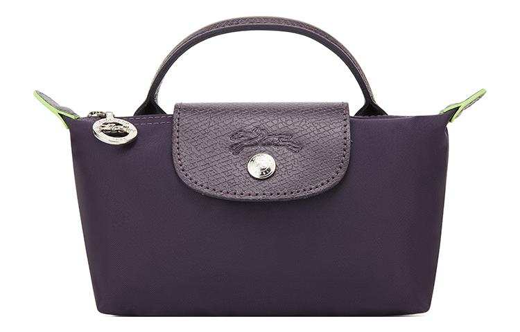 LONGCHAMP Snap And Zip Closure Recycled Polyamide Canvas Handbag Women's Purple