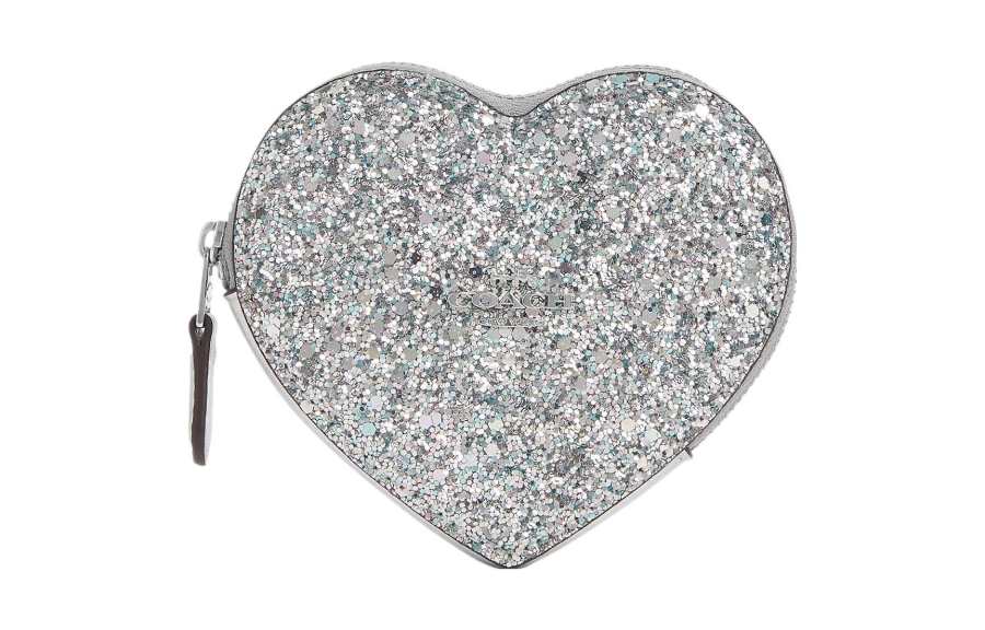 COACH Calfskin Coin Purse Card Holder, Wallet Women's Silver