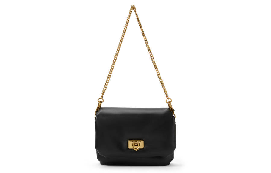 CHARLES&KEITH Pu Shoulder Bag, Crossbody Bag Small Women's Black/Ivory/Brown/JET BLACK/Black