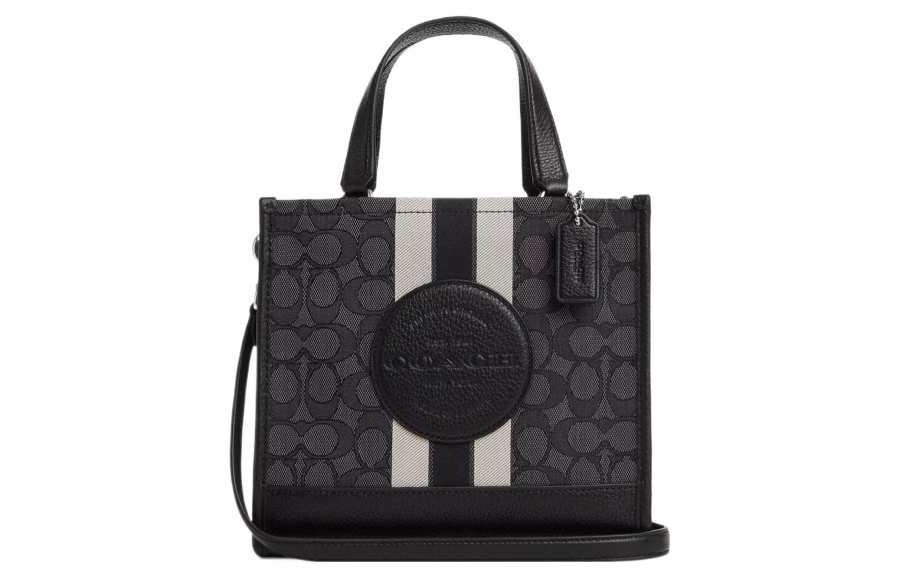 COACH Dempsey Fabric With Cow Leather Tote Bag, Shopping Bag, Shoulder Bag, Crossbody Bag, Handbag Small Women's Black