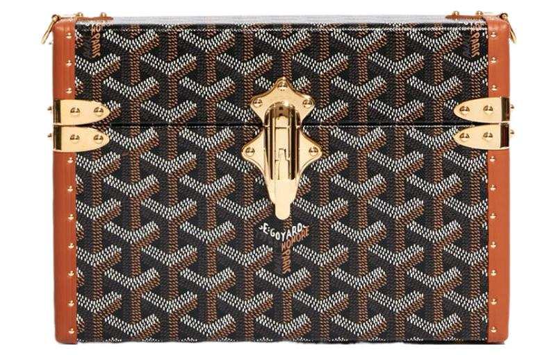 GOYARD Cassette Canvas With Leather Trim TRUNK Hard Case Bag, Crossbody Bag Unisex Black/Tan