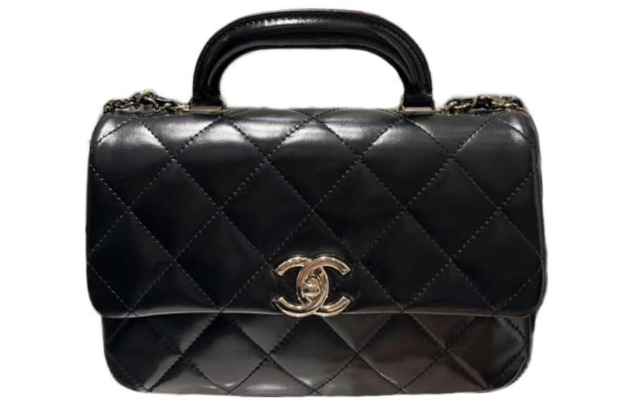 CHANEL Waxed Leather Handbag, Shoulder Bag, Crossbody Bag Medium Women's Black