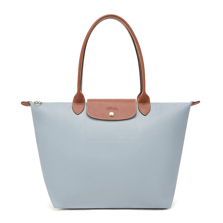 LONGCHAMP Le Pliage Zip Closure Recycled Canvas Tote Bag, Shopping Bag, Handbag, Shoulder Bag Regular Women's Gray Blue
