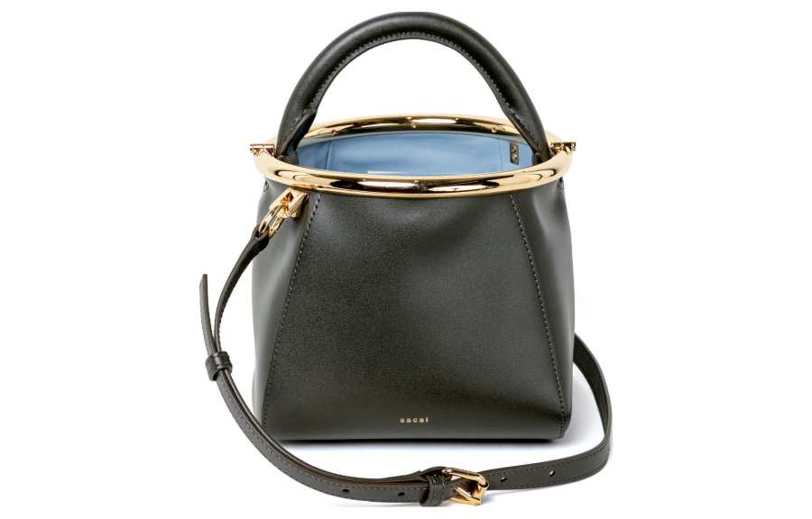Sacai Calfskin Shoulder Bag, Crossbody Bag, Handbag Small Women's Khaki & Blue