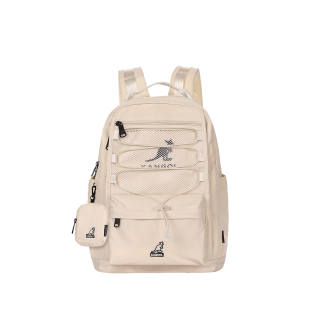 KANGOL Nylon Fabric Backpack Medium Unisex Ivory White/Milk Tea Apricot/Burgundy/Black/Khaki