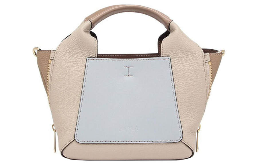 Furla Leather Tote Bag, Shopping Bag, Portable Crossbody Bag, Shoulder Bag Mini Women's Beige Blue