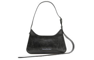 Acne Studios Platt Crackle Leather Handbag, Shoulder Bag Women's Black