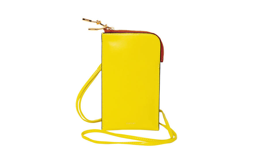 Sacai Calfskin One Shoulder Crossbody Cell Phone Pouch Women's Yellow & Camel