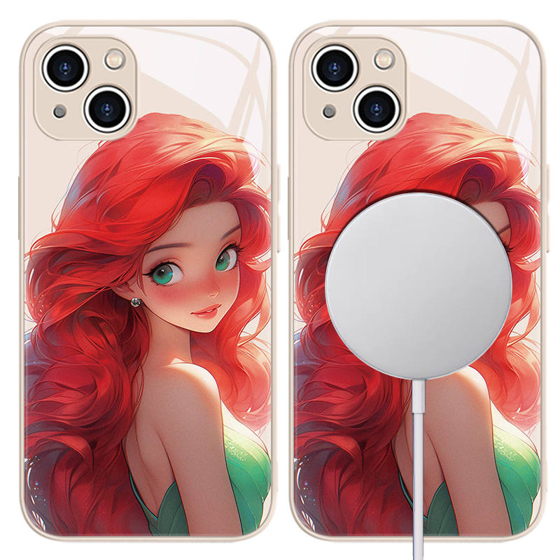 Disney ABS+PC Material Mermaid Ariel Magnetic Wireless Charging Tempered Glass Impact Resistant Phone Cases