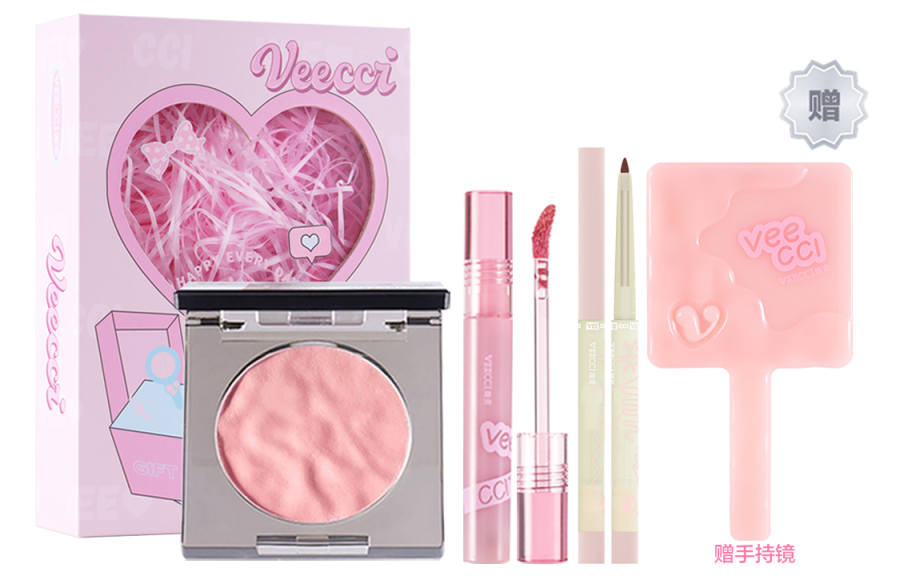 VEECCI Bobo Tapioca Blush+Pipi Plump Lip Liner+Honey Glow Icy Clear Liquid Lipstick