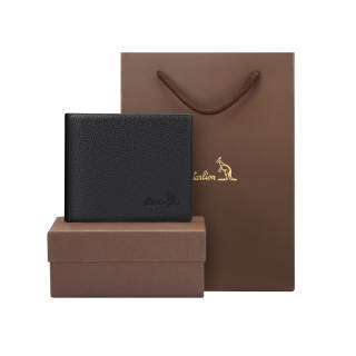 AUGTARLION Cow Leather Multiple Card Slots Card Holder Wallet Men's Black Premium Box