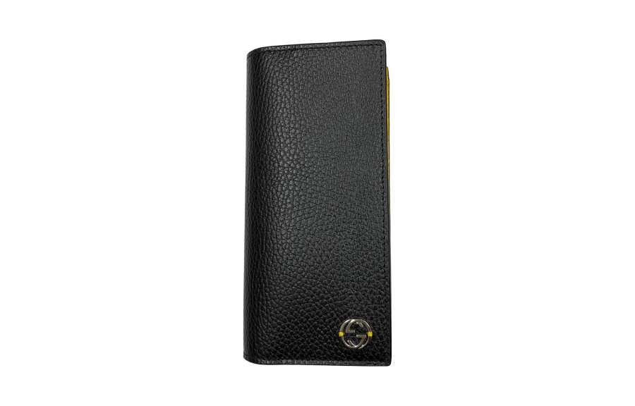 GUCCI Leather Card Holder, Wallet Men's Black & Yellow