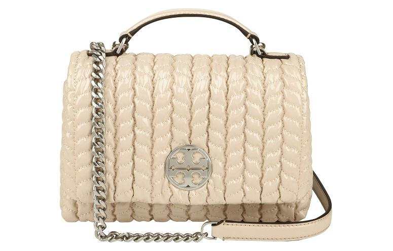 TORY BURCH Patent Leather Portable Crossbody Bag, Shoulder Bag Mini Women's Milk White