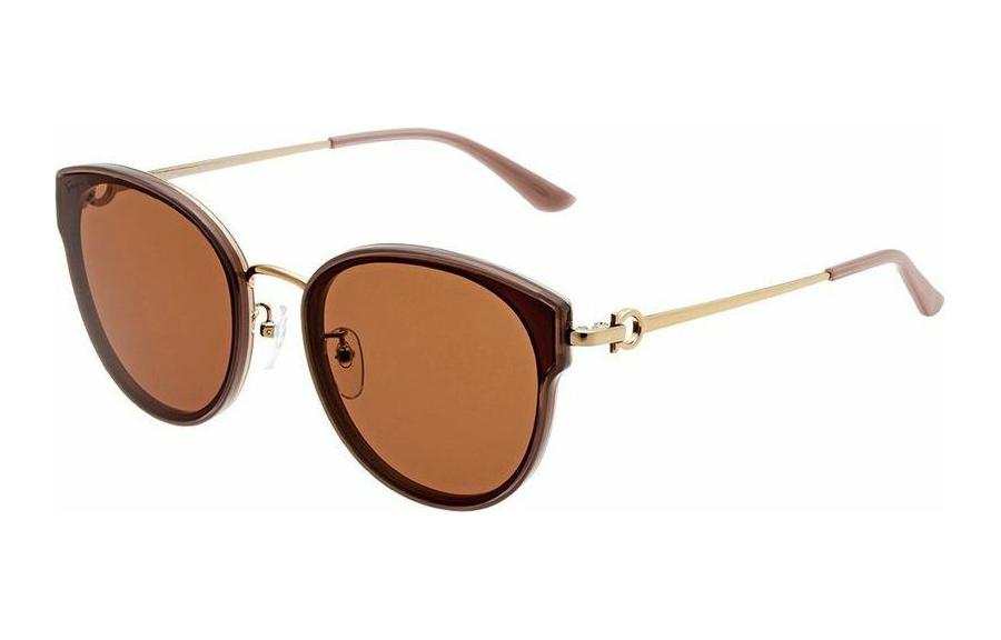 FERRAGAMO Metal Round Sunglasses Unisex Brown