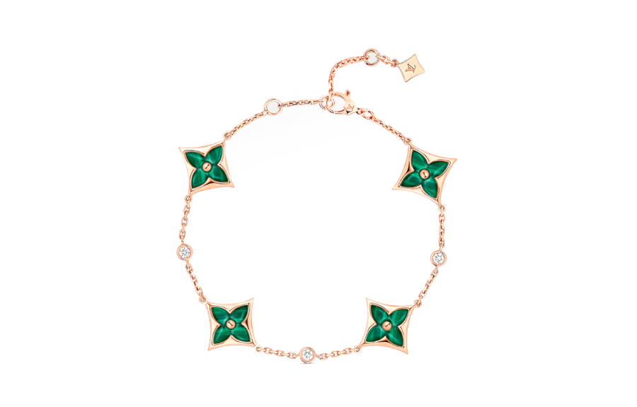 LOUIS VUITTON COLOR BLOSSOM 18K Gold, Malachite, Diamond 0.1 Carat Bracelets Women's Pink