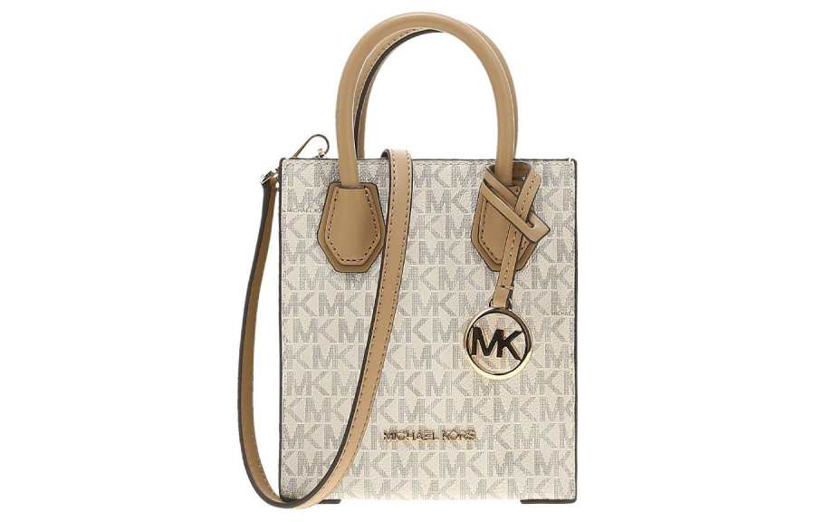 MICHAEL KORS Mercer Coated Canvas With Leather Handbag Regular Women's Camel Multicolor