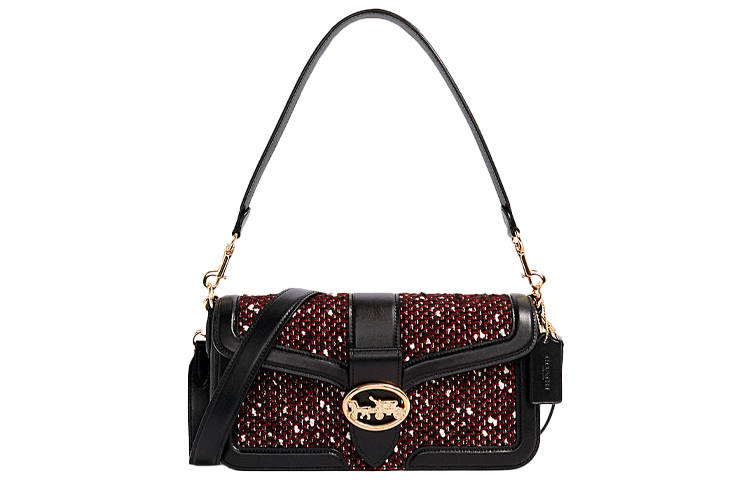 COACH Georgie Leather God Of Wine Bag, Shoulder Bag, Portable Crossbody Bag Women's Black Red Multicolor
