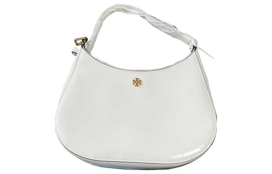 TORY BURCH Emerson Leather Crescent Bag, Shoulder Bag, Hobo Bag, Handbag, Shoulder Bag Small Women's White