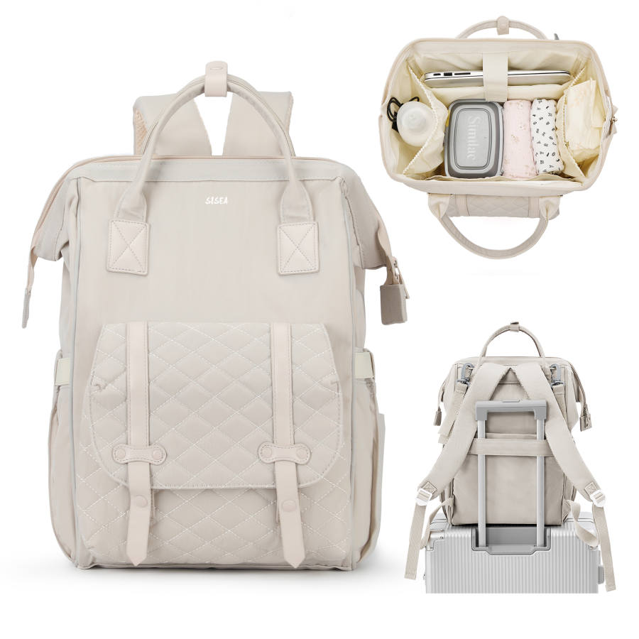 Sisea Sisea Fabric Backpack Women's Ecru/Dark Coffee/Sky Blue/Dark Gray/Black