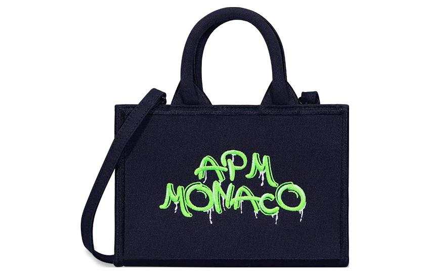 Apm Monaco Canvas Tote Bag, Shopping Bag, Canvas Bag, Handbag Mini Women's Blue Spell Neon Green