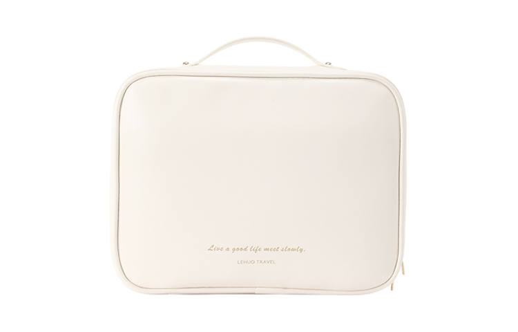LEHUOLVXING PU Material Waterproof Abrasion Resistant Wet/Dry Separation Makeup Bag Regular Unisex White/Pink