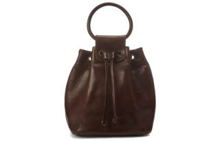 Double RL Cow Leather Bucket Bag Handbag Women's Dark Brown