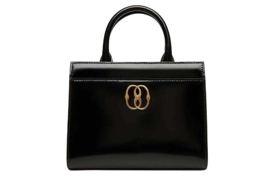 BALLY Emblem Patent Leather Tote Bag, Shopping Bag, Shoulder Bag, Crossbody Bag, Handbag Small Women's Black