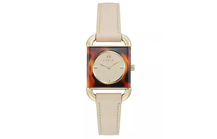 Furla Wrist Watch Quartz Movement Genuine Leather Strap 28mm Beige Watch Dial Women's Watch 50m Water Resistant