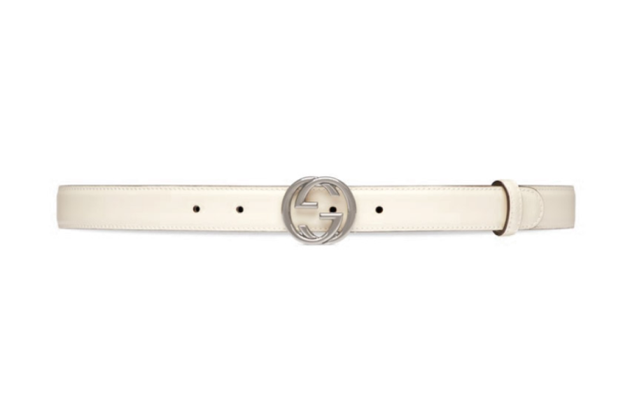 GUCCI GUCCI Interlocking G Leather Belts Women's White Width 2.5cm
