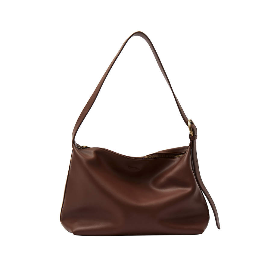 Simedin Simedin Cow Leather Shoulder Bag Women's Coffee/Deep Black