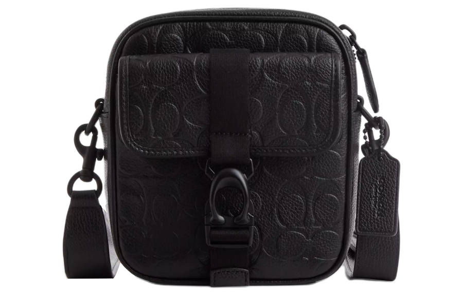 COACH Beck Pebble Leather Shoulder Bag, Crossbody Bag Mini Men's Black