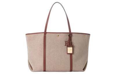 LAUREN RALPH LAUREN Canvas With Leather Tote Bag, Shopping Bag, Handbag, Shoulder Bag Large Women's Umber