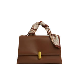 Simedin Cow Leather Handbag Medium Women's Black/Coffee/Ivory