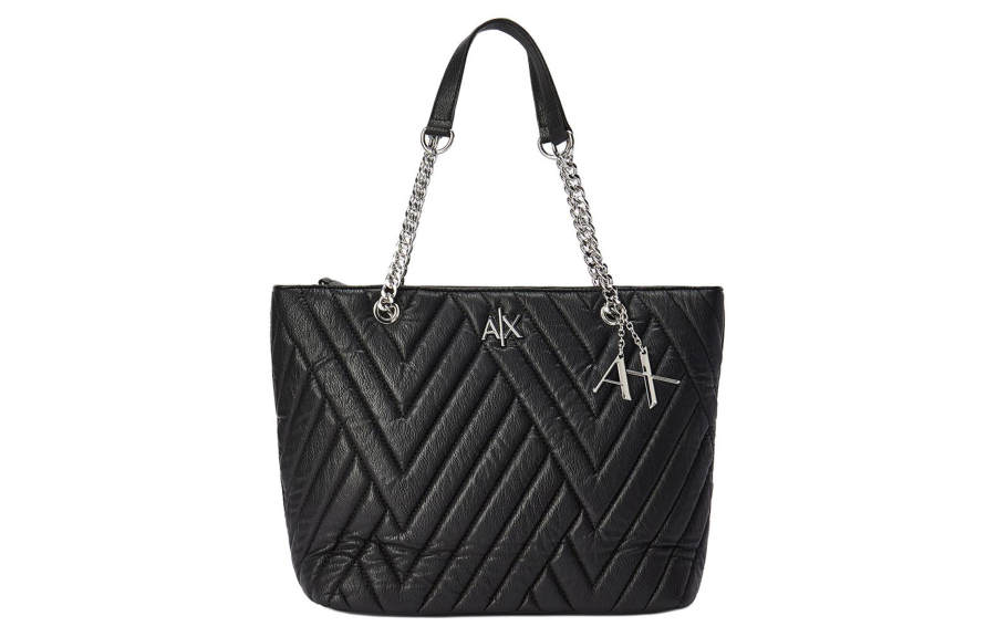 ARMANI EXCHANGE PU, Synthetic Leather, Textile Tote Bag, Shopping Bag, Handbag, Shoulder Bag Women's Black