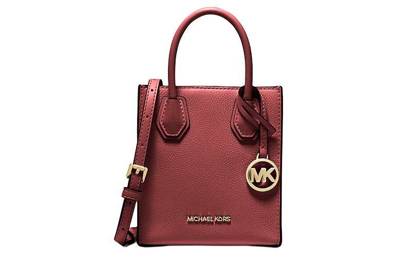 MICHAEL KORS Mercer Litchi Grain Leather Handbag, Shoulder Bag, Crossbody Bag Regular Women's Deep Cherry
