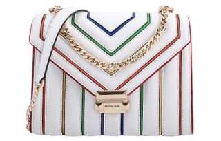 MICHAEL KORS Whitney Leather Chain Bag, Small Square Bag, Shoulder Bag, Crossbody Bag Women's White