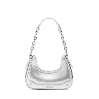 Simedin Cow Leather Shoulder Bag, Crossbody Bag Small Women's Laser Silver/Deep Black