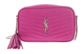 SAINT LAURENT LOU Grain Embossed Quilted Leather Camera Bag, Shoulder Bag, Crossbody Bag Mini Women's Fuchsia