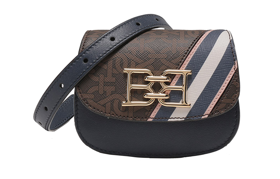 BALLY B Chain Monogram TPU Crossbody Bag, Shoulder Bag, Fanny Pack Women's Midnight Blue & Brown