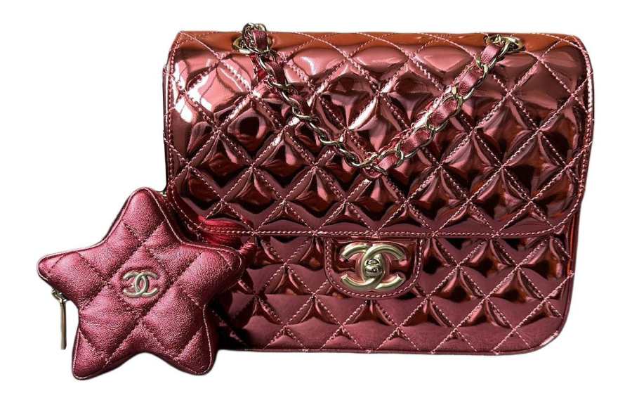CHANEL Cow Leather Material Gold Chain Coin Purse Backpack Women's Pink