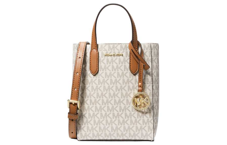 MICHAEL KORS Sinclair Coated Canvas Handbag, Shoulder Bag, Crossbody Bag Women's Vanilla White & Acorn Brown